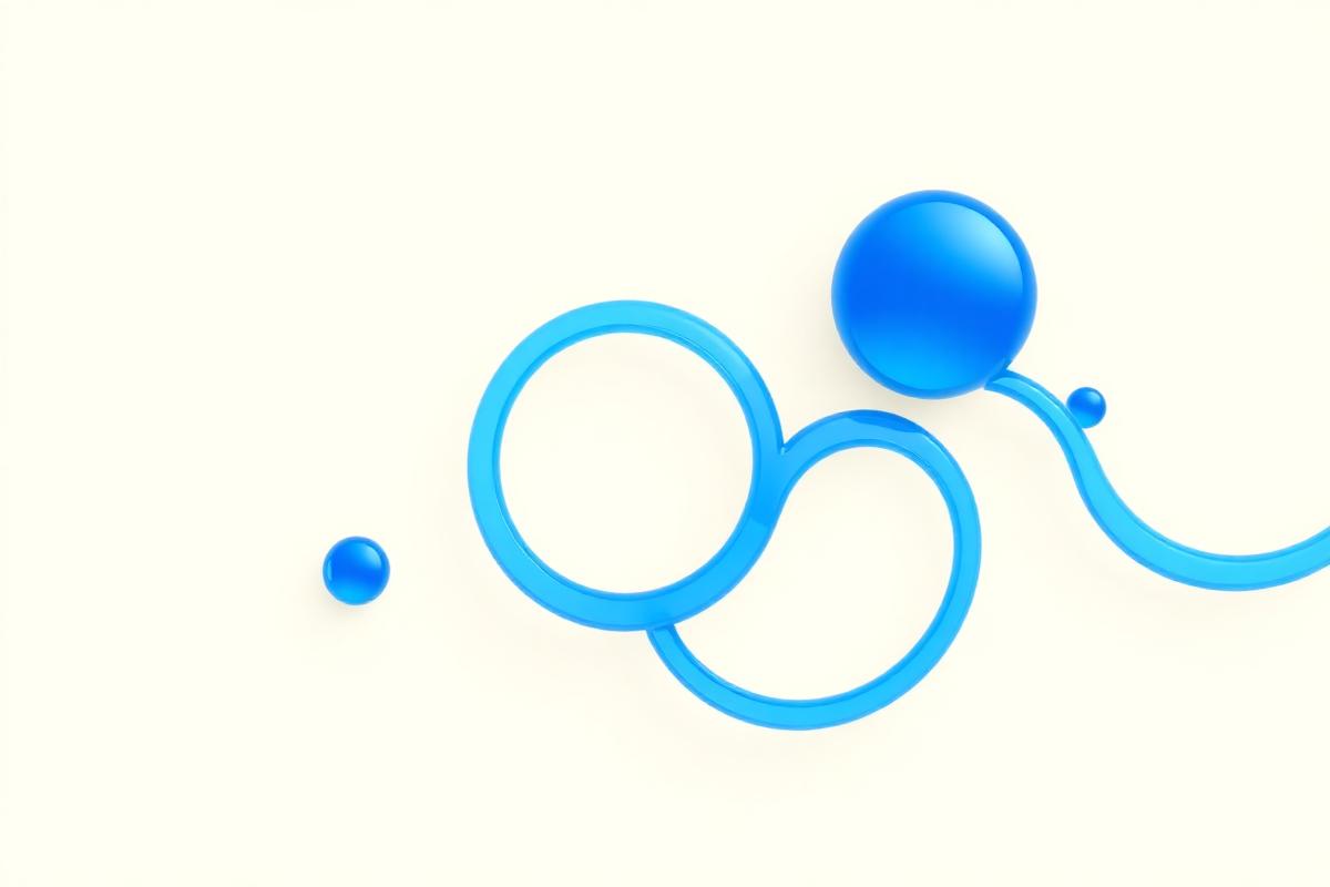 Flowing blue liquid ribbons connecting circular nodes