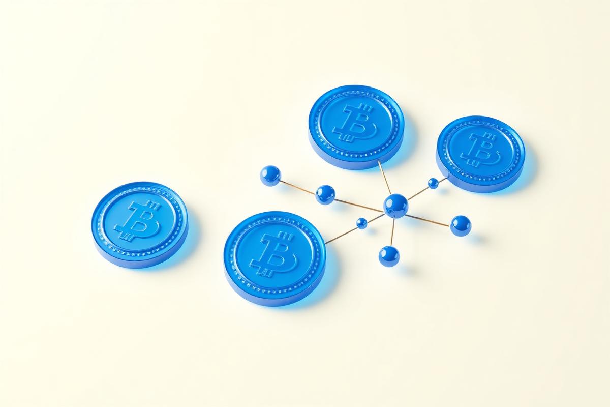 Blue translucent tokens connected to a network of nodes